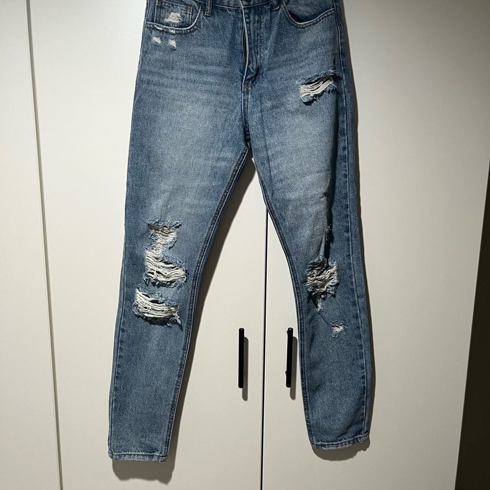 Twelve by Twelve High Rise Distressed Blue Jeans